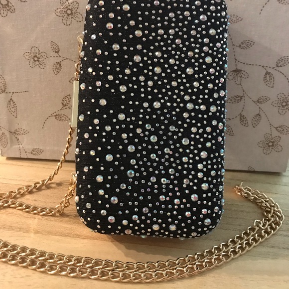 Shiny Rhinestone Studded Evening Party Clutch Handbag with Chain - Picture 2 of 11